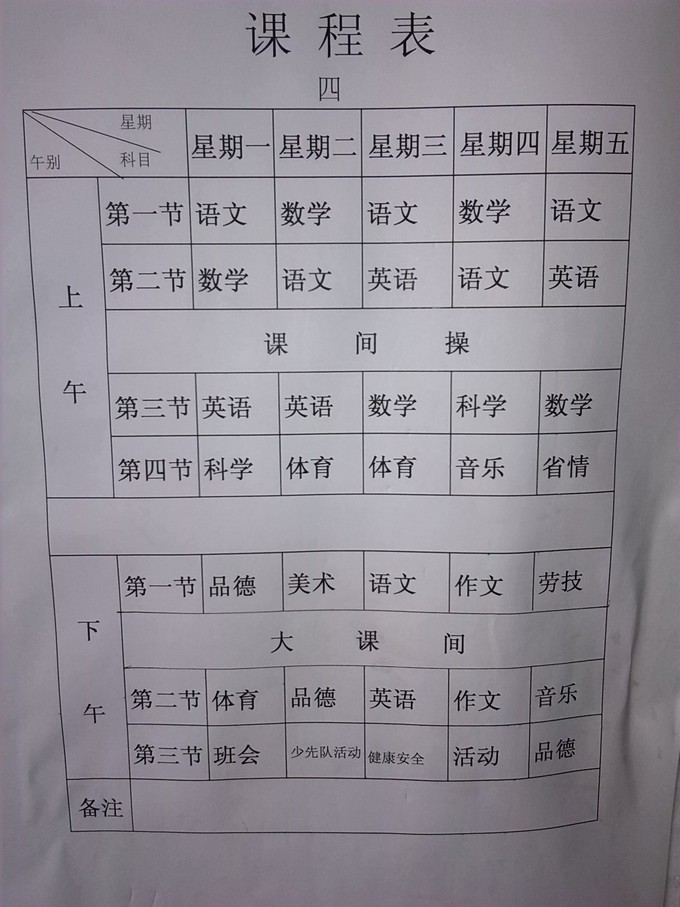 宝丰县张八桥镇中心小学课程表
